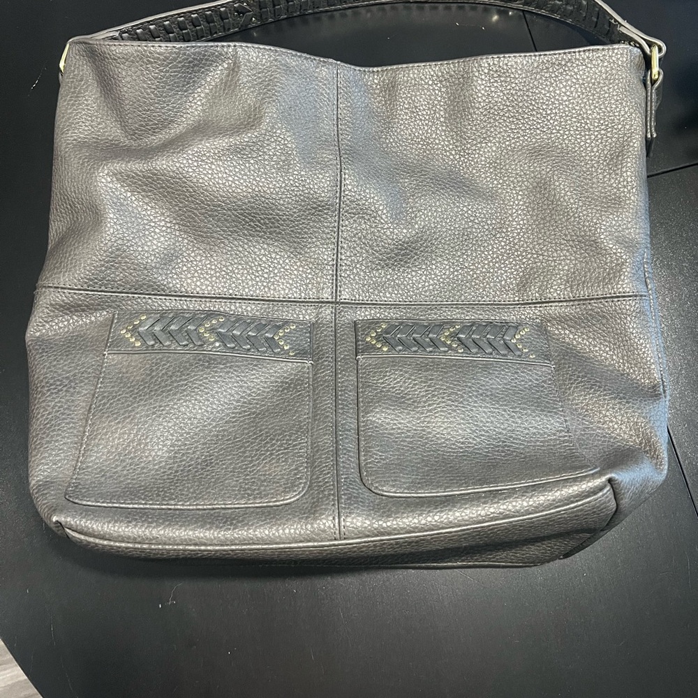 Steve Madden Gray Leather Hobo Tote Bag - Picture 2 of 4